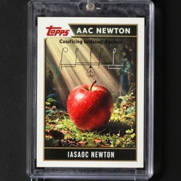 Topps rookie card of Isaac Newton discovering calculus featuring a red apple