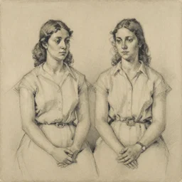 loose dry brush sketch on canvas of 2 girls by paula rego