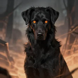 an athletic hellhound anime girl with charcoal skin, shaggy black hair and glowing orange eyes, digital art,  Behance, pixiv, astonishing, impressive, outstanding, epic, cinematic, stunning, gorgeous, breathtaking fantasy art, masterpiece.