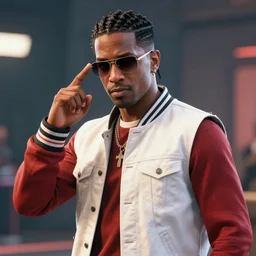 a videogame still of A$AP Rocky in Tekken 7, 40mm lens, shallow depth of field, split lighting