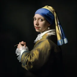 willem dafoe painted by jan vermeer, aristocratic pose, high contrast