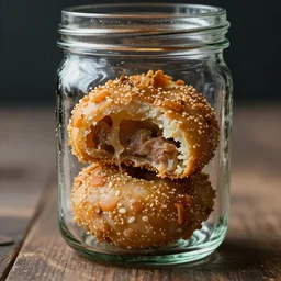 half eaten dim sim in a glass mason jar, ultrarealistic, cinematic lighting, 8k,