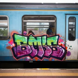graffiti painted on train on leica in 2 0 5 0