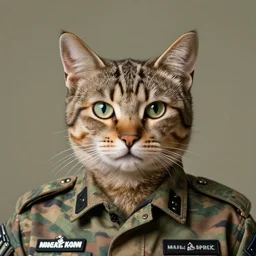 A soldier with the head of a cat