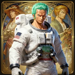 unreal engine 5, roronoa zoro, digital painting, art by artgerm and greg rutkowski and alphonse mucha, roronoa zoro in a astronaut suit and roronoa zoro, highly detailed, artstation, smooth, intricate, concept art, roronoa zoro, illustration, 8 k, sharp focus