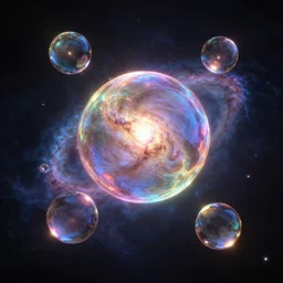 nebula glowing colorful reflective spheres floating, unreal engine