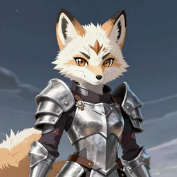 arctic fox woman wearing armor, fursona, furry art, anthro, detailed armor, detailed fur, anime key visual, portrait, makoto shinkai