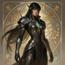 of Samus Aran, dark fantasy, medium shot, intricate, elegant, highly detailed, digital painting, volumetric light, artstation, concept art, smooth, sharp focus, illustration, art by Gil Elvgren and Greg Rutkowski and Alphonse Mucha