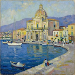 sicily - messina port. palette knife oil painting on canvas by leonid afremov.