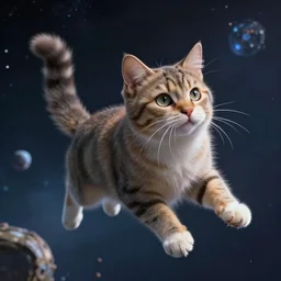 fantasy cat floating in space, high detail, fantasy art, concept art, 4 k, ultra detail, computer art