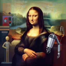 mechanic mona lisa, humanoid robot, deviantart, artfol, artbox, cgsociety, gfxartist, artful, zatista, artpal, instagram, blendernation, frank stella, beeple, giger, kopera, zawadzki, abstract, surrealism, hyperrealism, futurism 4 k, octane