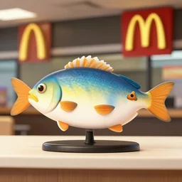 an 8 k image of a fish working in mcdonlads