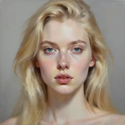 a portrait of a blonde woman with strong features, dramatic lighting, oil painting, pale colors, high detail, 8 k, wide angle, trending on artstation,