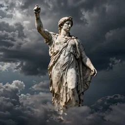 dramatic dark cloud in the shape of a large greek statue