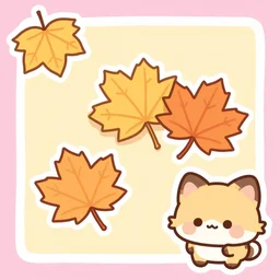 illustration, three maple leaves on the floor, k - art, chibi, with border, pastel vibrant, kawaii, stiker, icon, cartoon, smooth style beeple, by thomas kinkade hearstone league of legends dofus overwatch