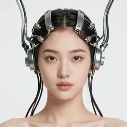 very gorgeous beautiful woman integrating with technology, full face frontal centered, portrait, insipiring, detailed intricate ornate cables connected to head, big open electric eyes, luxurious detailed abundent wiring and implants, diamonds, sci - fi, neon, emeralds, detailed technology full background with cyber flowers, highly detailed, artstation, cgsociety, 8 k rene lalique and eddie mendoza