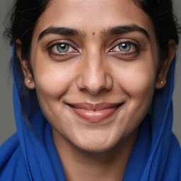 highly detailed full body portrait of south asian happy woman in, studio portrait, grey colored eyes, blue colored wear, photo by jerry ghionis, hyper realistic, concept art, 8 k detail post - processing