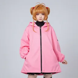 card captor sakura cosplayer wearing a pink anorak designed by balenciaga