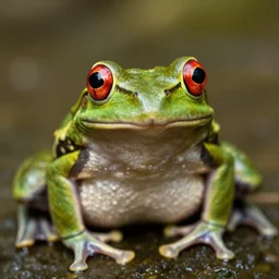 portrait of a frog with red eyes