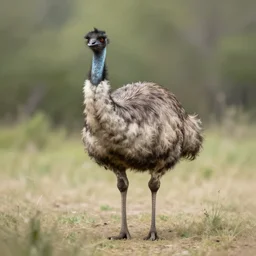 the queen of emus, airbrush painting, pale, wide shot,
