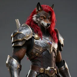 award winning portrait of a anthropomorphic black male wolf person with long red hair wearing destiny 2 armor | | concept art, 4 k, volumetric lighting, highly detailed, photorealistic, by cory loftis trending on artstation