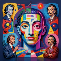 A surreal neon painting of Zaha hadid 3d kandinsky houseface!!! made in 3 point perspective by Joan miro and Vladimir kush and dali and kandinsky, 3d, realistic shading, complimentary colors, vivid neon colors, aesthetically pleasing composition, masterpiece, 4k, 8k, ultra realistic, super realistic,
