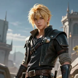 An epic fantasy anime style portrait painting of a young blonde thief, unreal 5, DAZ, hyperrealistic, octane render, cosplay, RPG portrait, dynamic lighting