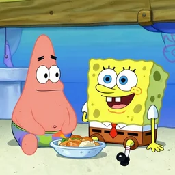 spongebob and patrick eating food