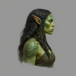 side profile centered painted portrait, female orc forest druid, tribal markings, green skin, d & d, gloomhaven, matte painting concept art, art nouveau, beautifully backlit, swirly vibrant color lines, fantastically gaudy, aesthetic octane render, 8 k hd resolution, by ilya kuvshinov and cushart krentz and gilleard james