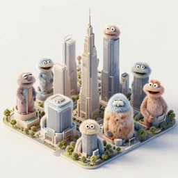 detailed architectural render of a futuristic city buildings furry fuzzy muppets shape hairy surreal atmosphere inspired by postmodernism hyperreal hyperdetailed 3 d samaritual 8 k real engine iso view
