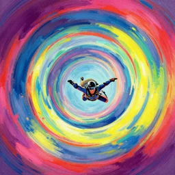 Skydiving through latent subspace chirality portals, trending on artstation, vibrant palette, boldly-inked gouache artwork, acrylic painting on oiled canvas, highly detailed digital illustration