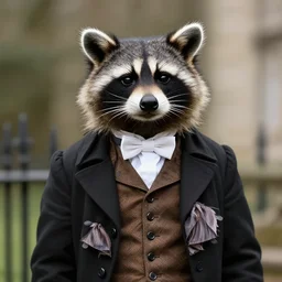 a raccoon dressed as a victorian gentleman