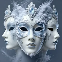3 d beautiful face in the center. beautiful glossy intricate highly detailed venetian mask. ice, frost, snow, milk, artwork by tooth wu and wlop and beeple and greg rutkowski, 8 k trending on artstation, volumetric lighting