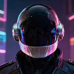 photo of daft punk with a beautiful and detailed helmet, intricate, rendered as an unreal engine 5 video game, some reflexions, ( ( some neons ) ) cinema 4 d, octane render, detailed, shot on hasselblad, cinematographic, artstation greg rutkowski, full colors hd