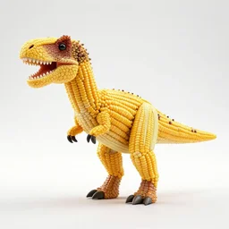a dinosaur made out of corn on the cob, anatomically accurate