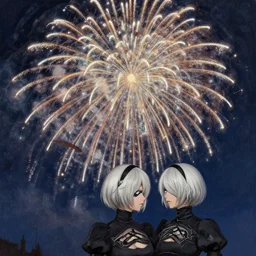 a beautiful realistic painting of a fireworks from high up in the sky, intricate, elegant, highly detailed, digital painting, artstation, nier automata concept artsyle, by krenzcushart, artem demura, alphonse mucha