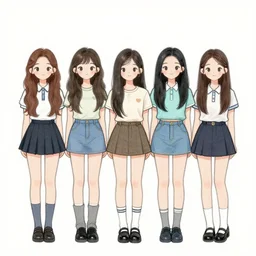 kpop girls drawn in anime style wearing cute outfits