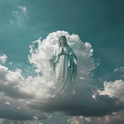 wide angle sky with turquoise virgin mary cloud in center