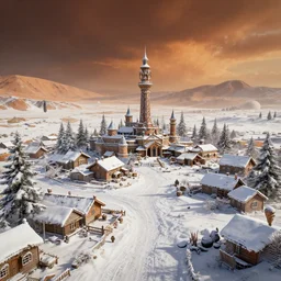 a snowy village on mars, 8 k, highly detailed, unreal engine render