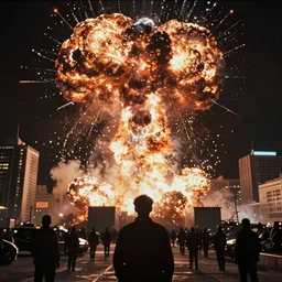 scifi action movie still of someone witnessing destruction of the city, nuclear bomb blast, ultrawide shot, 3 5 mm film