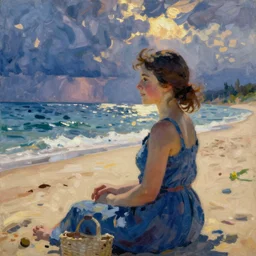 happy life on the beach in Post-Impressionism style