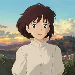 anime art full body portrait character nausicaa by hayao miyazaki concept art, anime key visual of elegant young female, short brown hair and large eyes, finely detailed perfect face delicate features directed gaze, sunset in a valley, trending on pixiv fanbox, studio ghibli, extremely high quality artwork by kushart krenz cute sparkling eyes