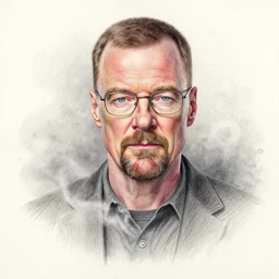 walter white covered in acid fog, colored pencil drawing,