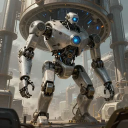 mechanical robots inside giant industrial structure, style by dylan cole, digital art, matte painting, artstation, concept art