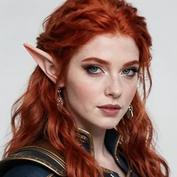 alluring highly detailed close-up portrait of beautiful elf Shani (from Witcher 3) with red hair wearing a fantasy outfit, very detailed, realistic, manga, pen and ink, by Stanley Artgerm Lau, greg rutkowski, thomas kindkade, alphonse mucha, loish, norman rockwell J.