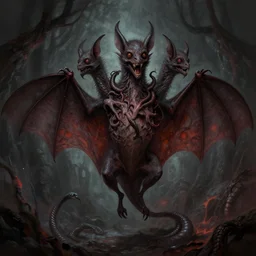 demon parasite growing on bat with three head and snake tail in hell, tumblr, digital art, concept art, fantasy, dungeons and dragons, horror, painted, terror, leesha hannigan, wayne haag, reyna rochin, ignacio fernandez rios, mark ryden, iris van herpen, best on artstation, best on cgsociety