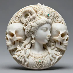 3 d ornate carved goddess with profile portrait, sigma 5 0 0 mm f / 5. beautiful intricate highly detailed quetzalcoatl skull. bioluminescent, plasma, lava, ice, water, wind, creature, thunderstorm! artwork by tooth wu and wlop and beeple and greg rutkowski, 8 k trending on artstation
