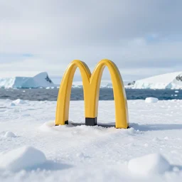 a photo of a very small mcdonalds located in the middle of antarctica, realistic, detailed