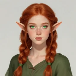 a beautiful elf Druid girl with braided red hair and green eyes , trending on ArtStation , concept art by greg rutkowski