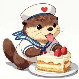 cute otter sailor eat cake, graphic art, 8 k hd resolution, pinterest, dynamic character, concept art, intricate details, ultra detailed, reduce character duplication, in style of hayao miyazaki